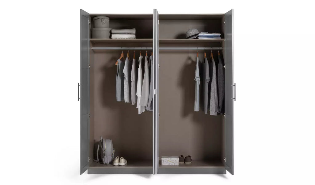 Modern Anthracite Munich 4-Door Mirrored Panel Wardrobe