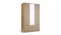 Modern Beech Effect 3-Door Wardrobe with Mirror and 4 Drawers