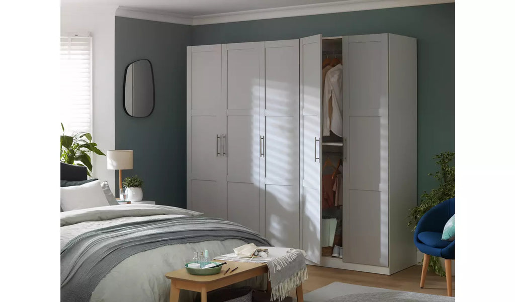 Premium Grey 5-Door Wardrobe – Panelled Style, Munich Range