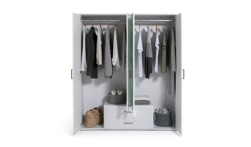 Premium Oslo White Wardrobe – 4 Doors, 2 Drawers, Large Storage