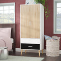 Modern 2-Door Wardrobe with Hanging Rod & Drawers – MDF Laminated Storage Cabinet with PVC Edging