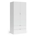 Modern 2-Door Wardrobe with Hanging Rod & Drawers – MDF Laminated Storage Cabinet with PVC Edging