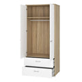 Modern 2-Door Wardrobe with Hanging Rod & Drawers – MDF Laminated Storage Cabinet with PVC Edging
