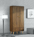 Modern 2-Door Wardrobe with Hanging Rod & Drawer – Laminated MDF Storage Cabinet with PVC Edging