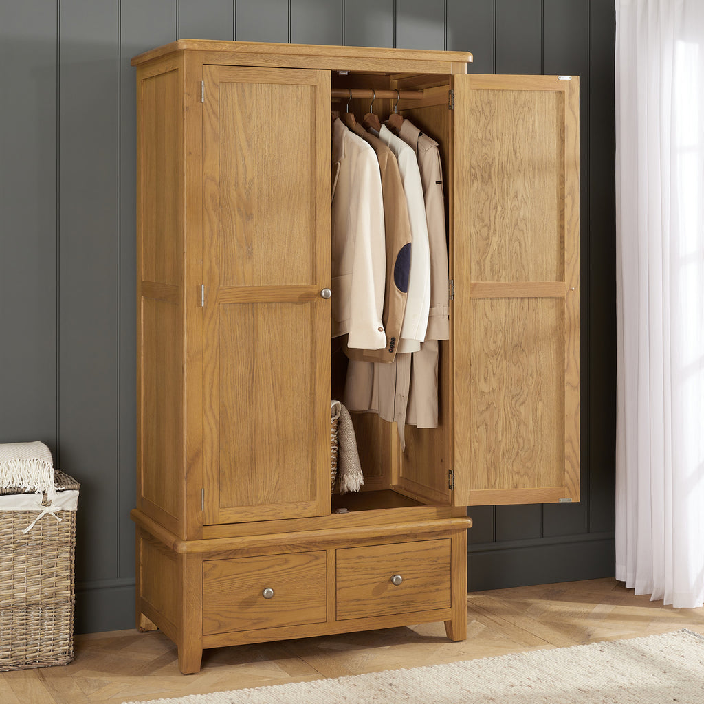Modern Beech Effect 3-Door Wardrobe with Mirror and 4 Drawers